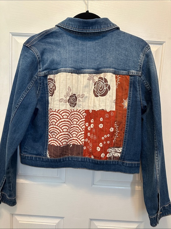Cleo + Wolf Jackets & Blazers - Cleo+Wolf Denim Jacket with Patchwork Back Panel - Blue & Rust Size XS